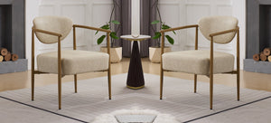 English Elm Beige Woven Fabric Dining Chair Set of Two with Wood Grain Iron Frame for Any Room W3149S00003