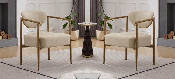 English Elm Beige Woven Fabric Dining Chair Set of Two with Wood Grain Iron Frame for Any Room W3149S00003