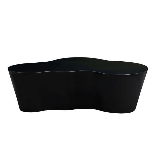 English Elm 50 Inch Sculptural Fiberglass Coffee Table Gloss Black Organic Shape for Living Room W876P400326