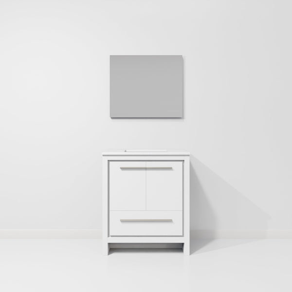 English Elm White 30 in. Bath Vanity with Cultured Marble Top, Soft‑Close, Mirror Included, Scratch‑Resistant Surface and Ample Storage B2731S01483