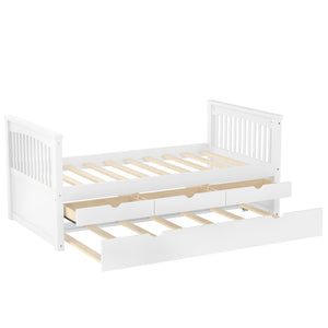 English Elm Twin Solid Wood Platform Bed with Trundle and Two Drawers, White Daybed for Kids Guests Off White W1580S00262