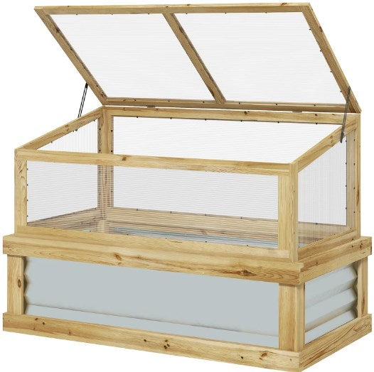 English Elm Raised Garden Bed with Cold Frame Greenhouse Fir Wood and Galvanized Steel Kit T3971P422197