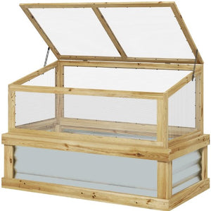 English Elm Raised Garden Bed with Cold Frame Greenhouse Fir Wood and Galvanized Steel Kit T3971P422197