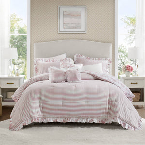 English Elm 5 Piece Full/Queen Comforter Set with Decorative Pillows - Soft Microfiber, Hypoallergenic, Cozy Layering Pink 16.54 L x 12.6 W x 7.09 H B035P381289