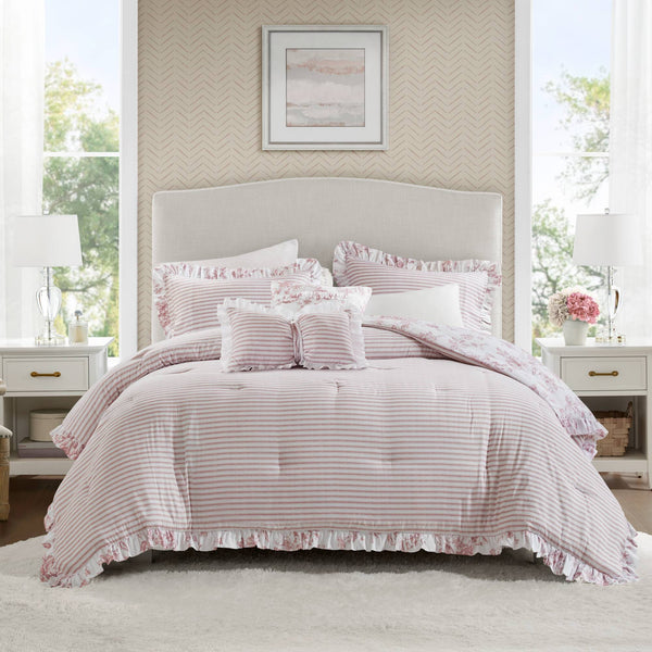 English Elm 5 Piece Full/Queen Comforter Set with Decorative Pillows - Soft Microfiber, Hypoallergenic, Cozy Layering Pink 16.54 L x 12.6 W x 7.09 H B035P381289