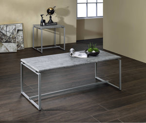English Elm Jurgen Industrial 3PC Faux Concrete Top Coffee & End Table Set with Silver Metal Sled Base, 47" B2726P407629