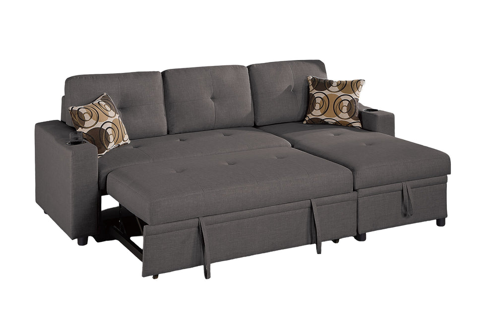 English Elm Ash Convertible Sectional Sofa with Pull-Out Bed, Reversible Storage Chaise, Cupholders, Tufted Elegance B011S01021
