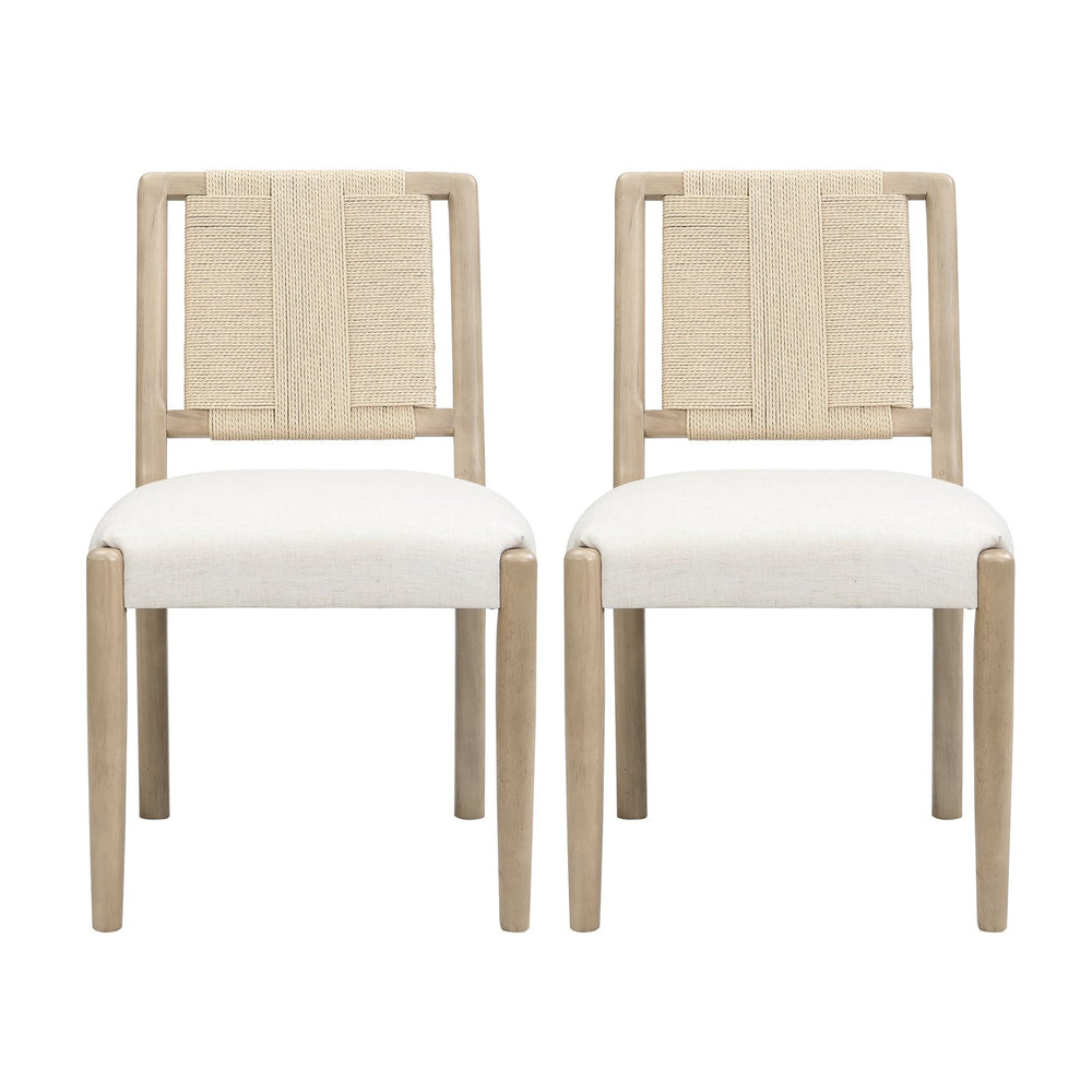 English Elm Christopher Knight Home® - Upholstered dining chair with woven rope backrest set of 2 - elegant curved weave, sturdy rubberwood frame and easy assembly Beige,Natural Ash N771P361494A