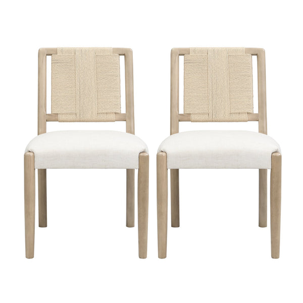 English Elm Christopher Knight Home® - Upholstered dining chair with woven rope backrest set of 2 - elegant curved weave, sturdy rubberwood frame and easy assembly Beige,Natural Ash N771P361494A