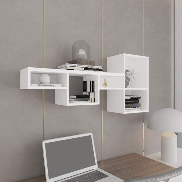 English Elm WALLSHE 7-Tier 47" Wide Modular Cube Wall Shelf with 100 lb Capacity — Stylish Space-Saving Storage White 36.61 L x 11.02 W x 4.33 H B070P242496