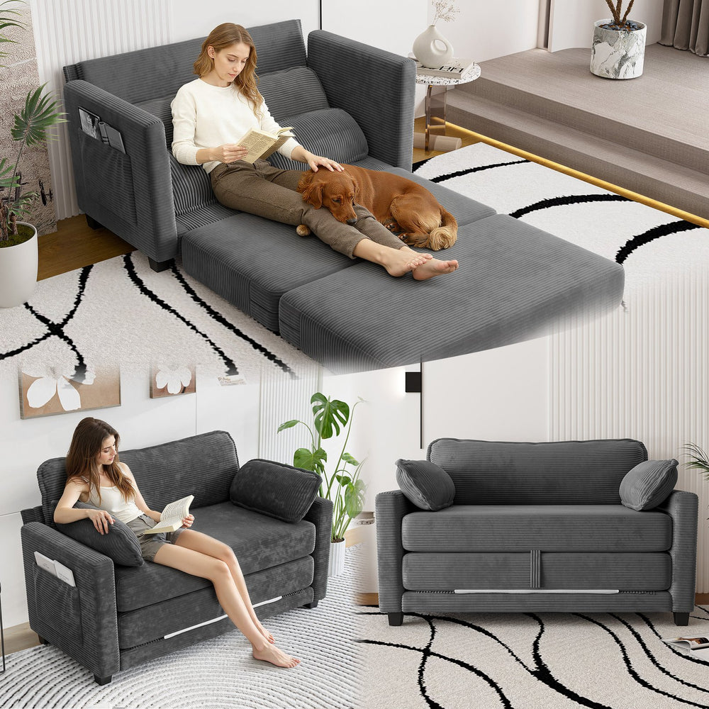 English Elm 2-in-1 Corduroy Loveseat Sleeper with Storage Converts for Living Room or Studio Grey W2715P409861