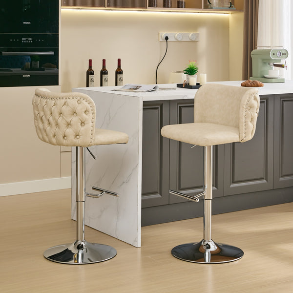 English Elm A&A Modern Swivel Barstools Set Of 2 - Adjustable Height, Chrome Base, Ergonomic Pu Upholstered Comfort W1143P193492