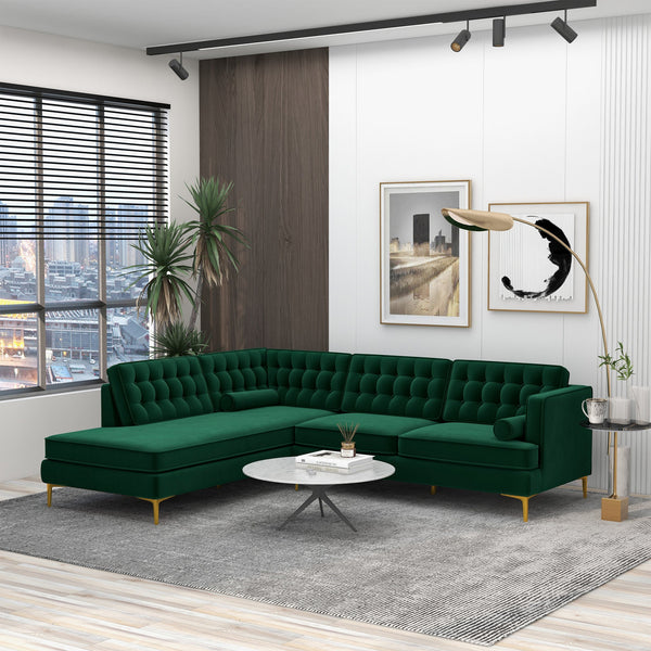 English Elm Ashcroft Furniture - Brooke Green Velvet Left-Facing Sectional Sofa - Stylish, Compact, Comfortable For Living Spaces B183S00014
