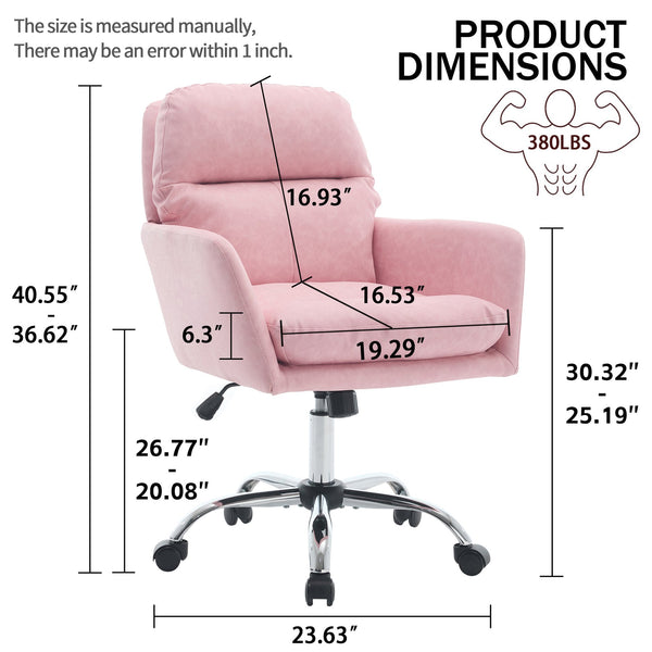 English Elm Artificial Pu Leather Office Chair Ergonomic Foam Cushion Adjustable Height Modern Desk Seat Pink W2311P409614