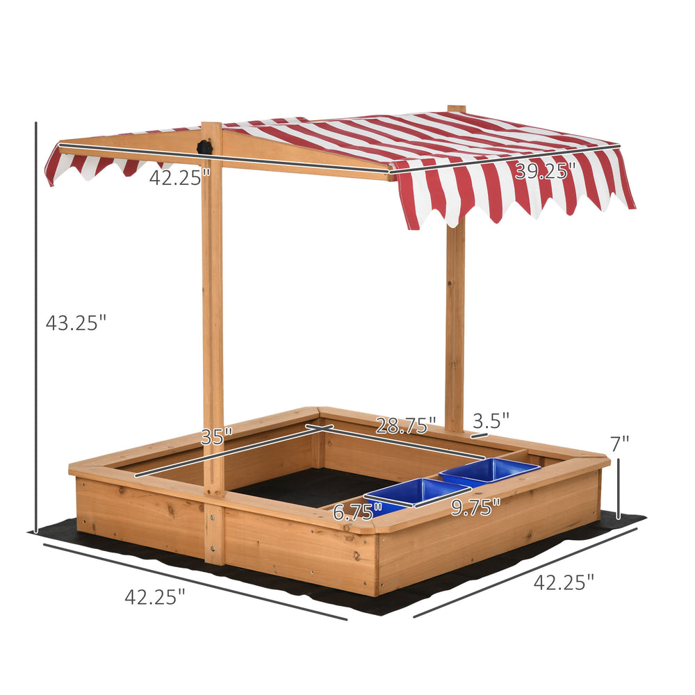 English Elm Children Fir Wood Outdoor Sandbox with Adjustable Canopy and Built-in Toy Storage T3971P438605