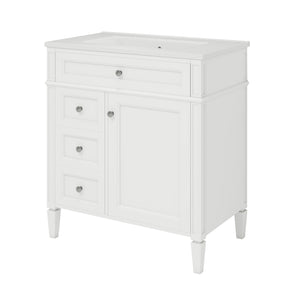 English Elm 30'' Modern Bathroom Vanity with Integrated Mirror Cabinet, Ceramic Sink, 3 Drawers & Ample Storage White SW000126AAK-1