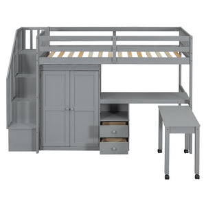 English Elm Queen Murphy Bed with Integrated Desk Cabinet Shelves Space Saving Studio Solution Gray N708S00013E