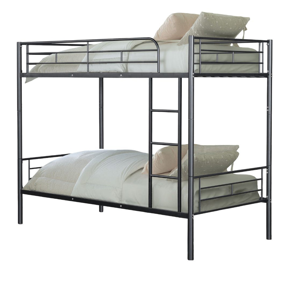 English Elm Black Twin Loft Bed with House-Style Gable, Full Metal Frame, Angled Ladder, Modern Kids Bunk Black 14 L x 80 W x 7 H B2741P348880