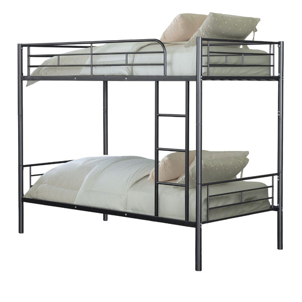 English Elm Black Twin Loft Bed with House-Style Gable, Full Metal Frame, Angled Ladder, Modern Kids Bunk Black 14 L x 80 W x 7 H B2741P348880
