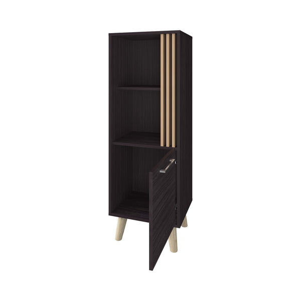 English Elm Ac Chin Storage Cabinet Wengue & Natural Oak — Mid-Century Compact Shelf with Door, Conical Legs, Versatile Elegance B128P263716