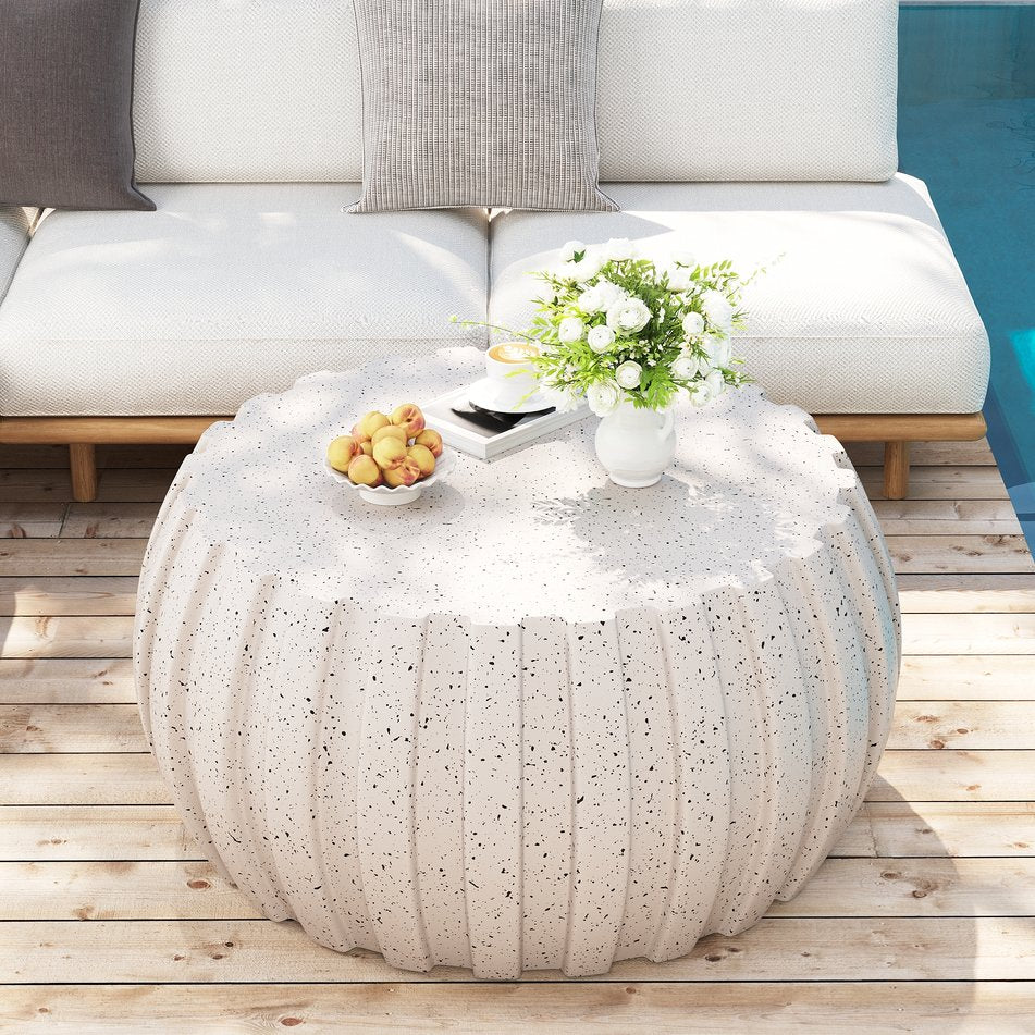 English Elm 35.43" Square Mgo Cement Coffee Table Weatherproof Indoor Outdoor Low Profile Modern White W757P387436