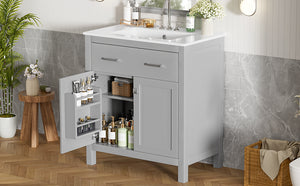 English Elm 30" Modern Bathroom Vanity with Ceramic Sink and Soft-Close Doors, Solid Wood MDF Build, Sleek Handles Gray N729P263155E