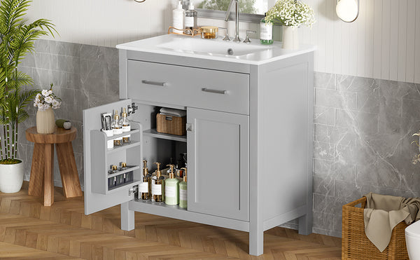 English Elm 30" Modern Bathroom Vanity with Ceramic Sink and Soft-Close Doors, Solid Wood MDF Build, Sleek Handles Gray N729P263155E