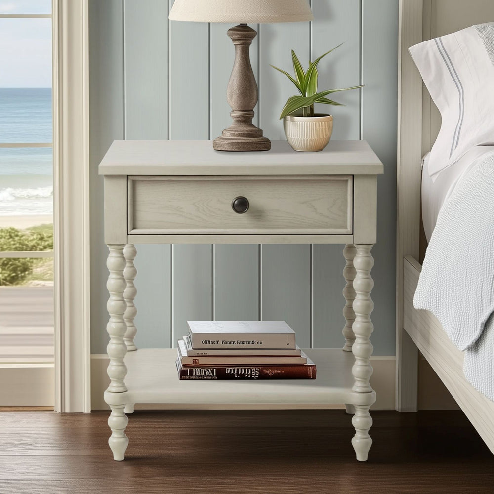 JLA Home Madison Park Signature - Turned Spindle Nightstand with Drawer & Shelf — Timeless turned-wood design, solid-engineered build, versatile storage and compact charm for bedroom or living spaces MPS136-0288