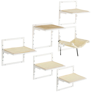 English Elm Pawhut 6 Piece Wall Mounted Cat Climbing Set with Plush Hammock and Grip Platforms W2225P217051