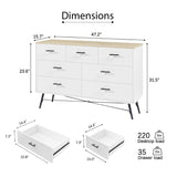 English Elm 7 Drawer Dresser For Bedroom With Deep Drawers, Wood Dressers & Chest Of Drawers, Modern White Long Dressers For Closet Living Room, 47.2"W X 15.7"D X 31.5"H, White & Oak