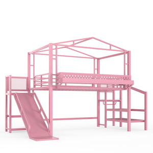 English Elm Twin Metal Loft Bed with Built-in Wardrobe Storage Stairs Led Lights and Usb Ports W5316S00048