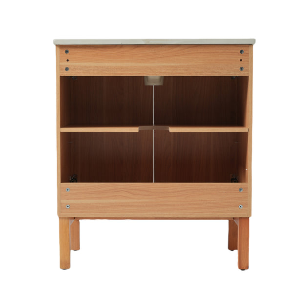 English Elm Christopher Knight Home® - 30" Modern Bathroom Vanity with Ceramic Sink, Natural Wood Grain, 45° Handle, Soft-Close, Ample Storage N817P245325N