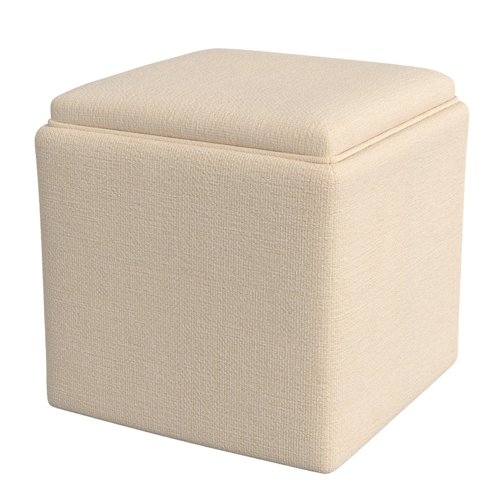 English Elm Soa Woven Fabric Cube Ottoman with Tray Lid and Hidden Storage for Living Rooms B056P416972