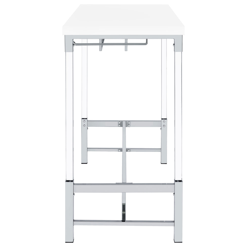 English Elm Tonneson White Acrylic Leg Bar Table with Silver Trestle, Wine Rack & Stemware Holders, 47" B062P299943
