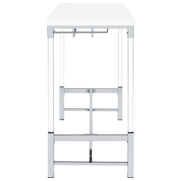 English Elm Tonneson White Acrylic Leg Bar Table with Silver Trestle, Wine Rack & Stemware Holders, 47" B062P299943