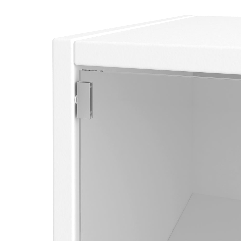 English Elm White Glass Door Shoe Cabinet with RGB LED Showcase Lighting, Stackable Dust-Proof Display Unit W331P214186