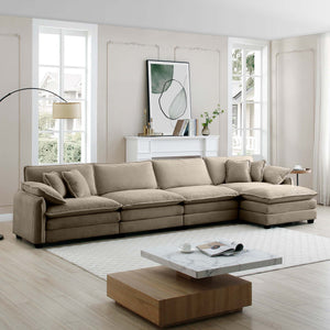 English Elm Corduroy 4-Seater Sofa With Footstool - Modern Comfort Upholstered In Soft Fabric For Any Space W714S00721