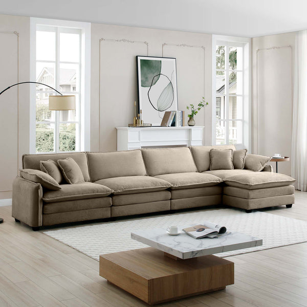 English Elm Corduroy 4-Seater Sofa With Footstool - Modern Comfort Upholstered In Soft Fabric For Any Space W714S00721