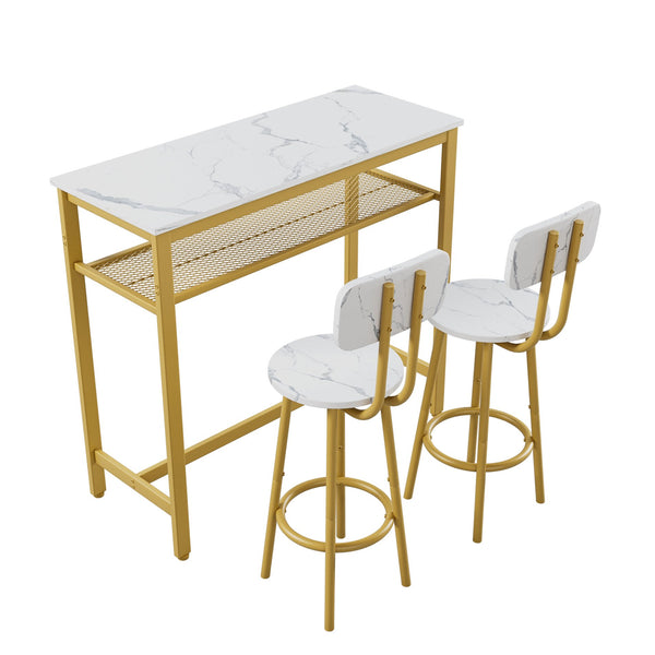 English Elm Dining 5-Piece Farmhouse Dinette Set with Sleek Metal Frame, Compact Mid-Century Table and 4 Chairs for Kitchen White+Gold W578P304320