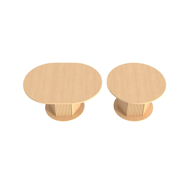 English Elm Round Adjustable Dining Table 47–63" for 4–6, Light Brown MDF & Rubberwood, Bump-Texture Base, 300lb Capacity W1347P296655