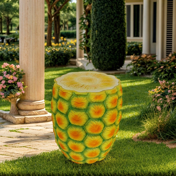 English Elm 14" Pineapple Resin Stool Sculpted Tropical Accent for Patio Balcony or Living Room W5709P460798