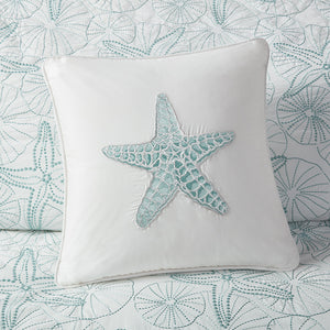 JLA Home Harbor House Blue - Square Harbor House Maya Bay Embroidered Seashell Pillow — 100% Cotton, OEKO-TEX, Coastal Chic Accent HH30-1229A
