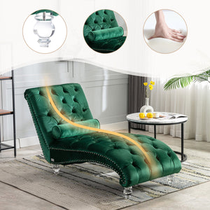 English Elm Velvet Curved Chaise Lounge Sofa with Button-Tufted Upholstery, Foam Seat, Acrylic Legs, Stylish Relaxation Emerald W39538677