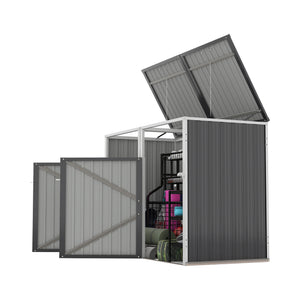 English Elm Garbage Bin Shed Galvanized Steel Enclosure for Two Cans Outdoor Weather Resistant Dark Gray W1598P357714