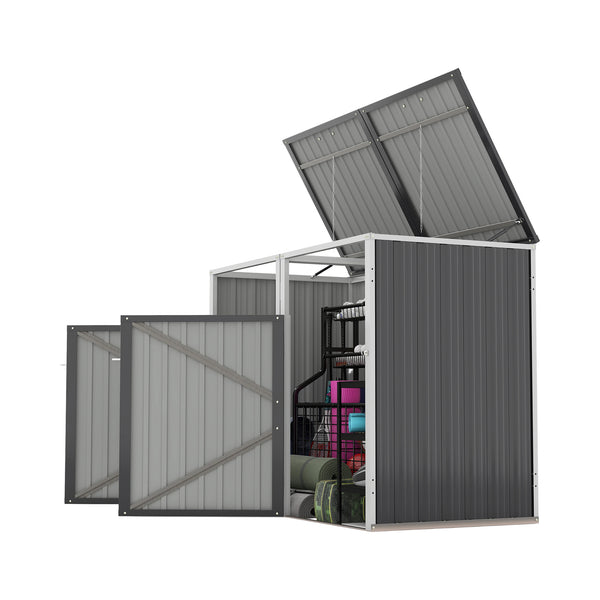 English Elm Garbage Bin Shed Galvanized Steel Enclosure for Two Cans Outdoor Weather Resistant Dark Gray W1598P357714