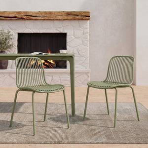 English Elm Eldred Outdoor Stackable Dining Chairs Set of 2 Uv Resistant Patio Seating Sage Green N776P390471G