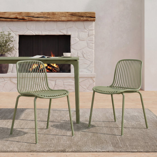 English Elm Eldred Outdoor Stackable Dining Chairs Set of 2 Uv Resistant Patio Seating Sage Green N776P390471G