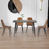 English Elm 1 Table and 4 Chairs Set.Gray Wood Grain Table With Mdf Tabletop and Black Iron Legs.A Set Of 4 Modern Medieval Style Chairs, Equipped With Soft Cushions and Black Metal Legs.Dt-1226,B0501A