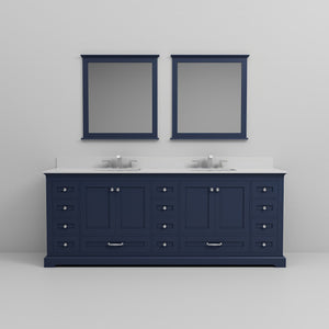 English Elm Navy Double Bath Vanity 84" W x 22" D with White Quartz Top, Chrome Faucets, 34" Mirrors, Durable Finish B2731S01042