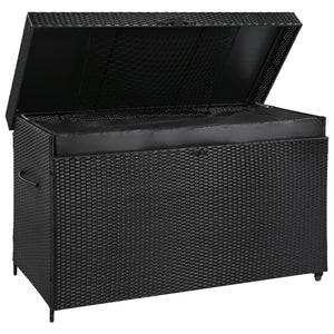 English Elm K&K 200 Gallon Wicker Deck Box with Lockable Lid, Hydraulic Pistons, Wheels, Weatherproof Storage Black N707P245457B